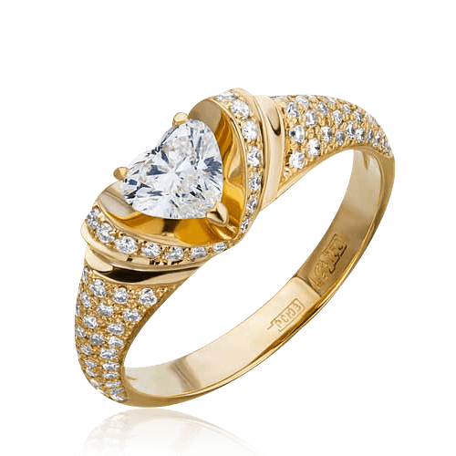 Кольцо сердце с бриллиантами из желтого золота 750 (арт. 45817)