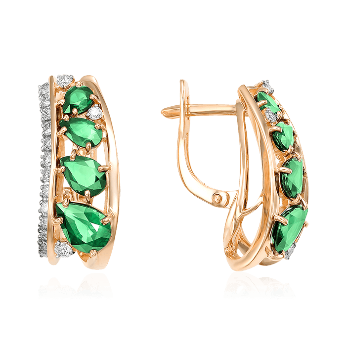 Серьги с бриллиантами, изумрудом из красного золота 585 пробы, фото № 1