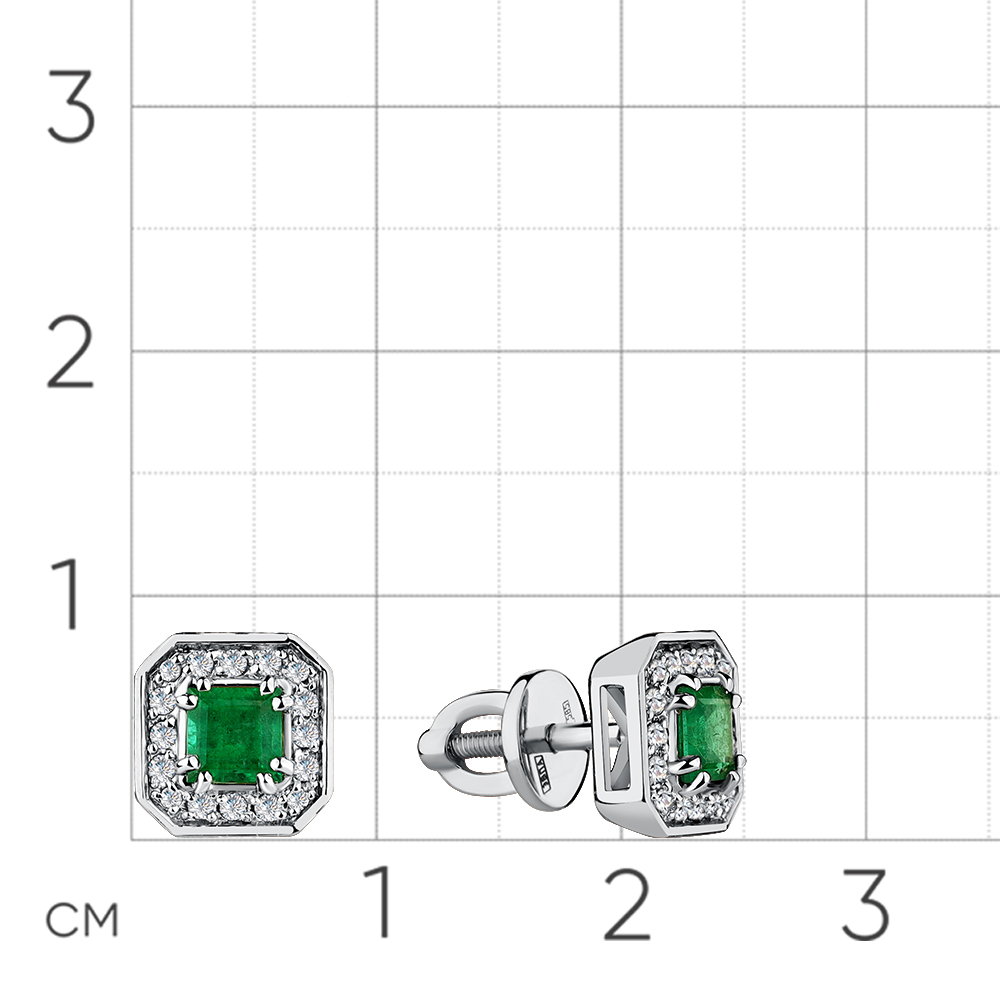 Серьги с изумрудом, бриллиантами из белого золота 585 пробы, фото № 2