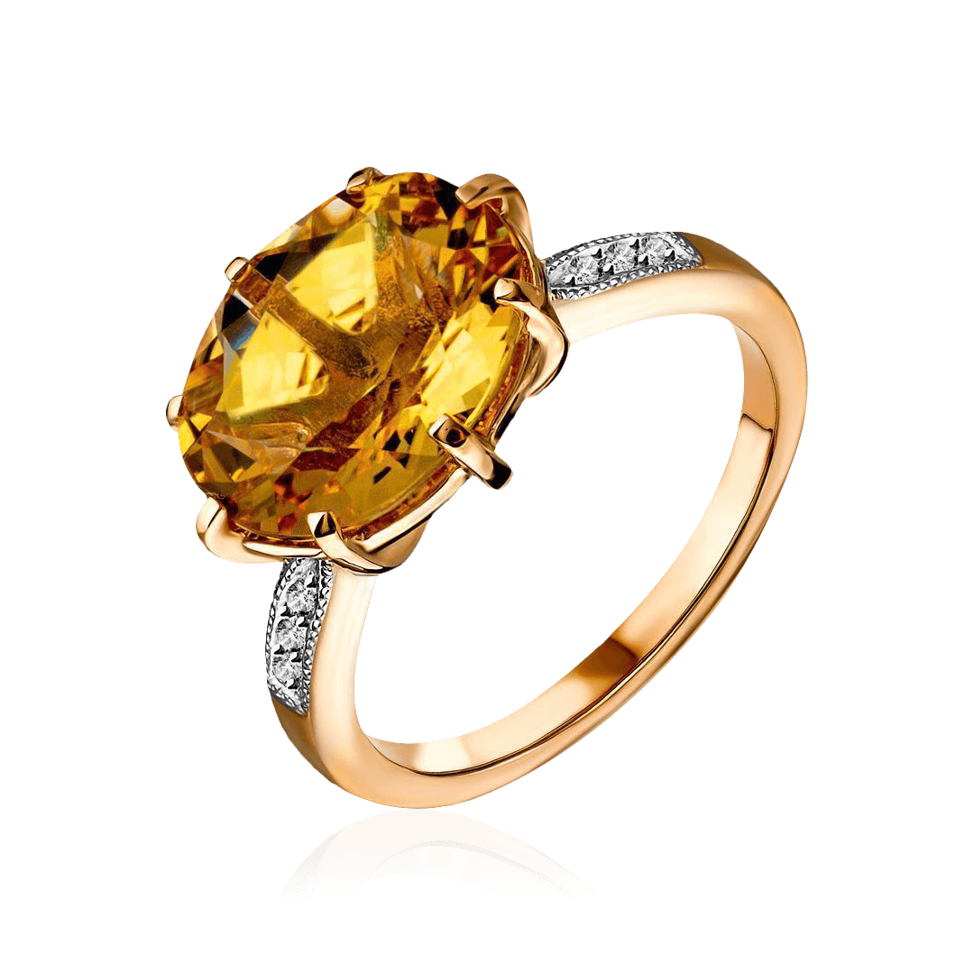 Кольцо с бриллиантами, цитрином из красного золота 585 пробы (арт. 99699)