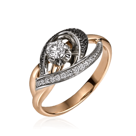 Кольцо с бриллиантами, черными бриллиантами из комбинированного золота 585 (арт. 21649)