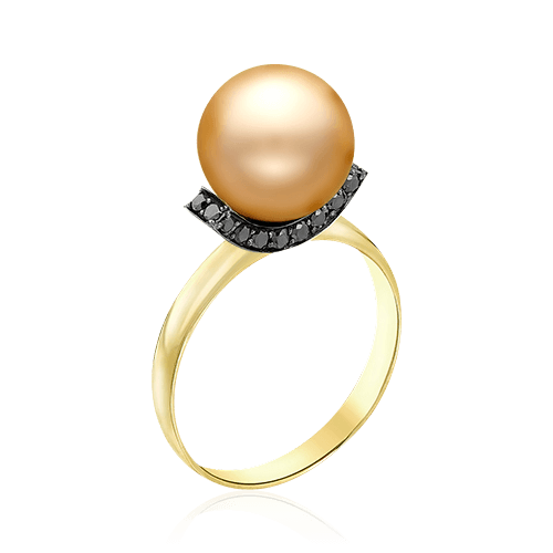 Кольцо с жемчугом, бриллиантами из комбинированного золота 585 пробы (арт. 59574)