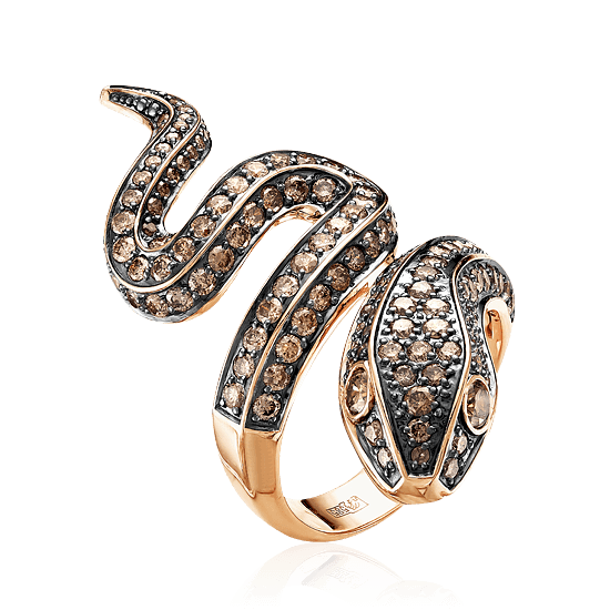 Кольцо Змея с бриллиантами из красного золота 585, фото № 1
