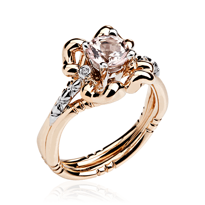Кольцо с морганитом, бриллиантами из комбинированного золота 585 пробы (арт. 90489)