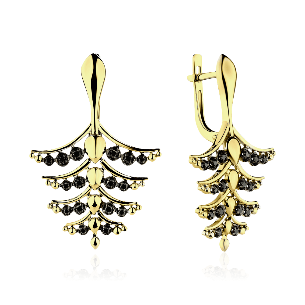 Серьги с бриллиантами из желтого золота 585 пробы (арт. 93023)