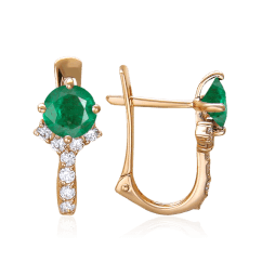 Серьги с изумрудом, бриллиантами из красного золота 585 пробы (арт. 35161)