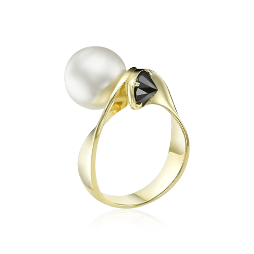 Кольцо с сапфиром, жемчугом из желтого золота 585 пробы, фото № 1