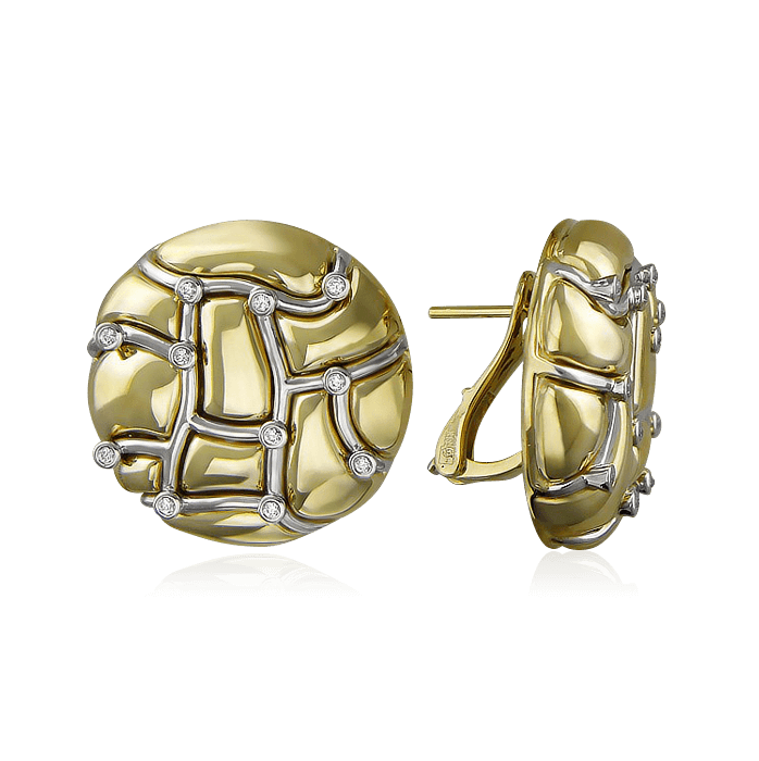 Серьги с бриллиантами из комбинированного золота 750 пробы, фото № 1