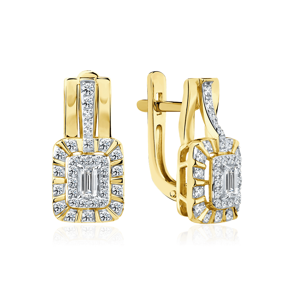 Серьги с бриллиантами из желтого золота 585 пробы, фото № 1