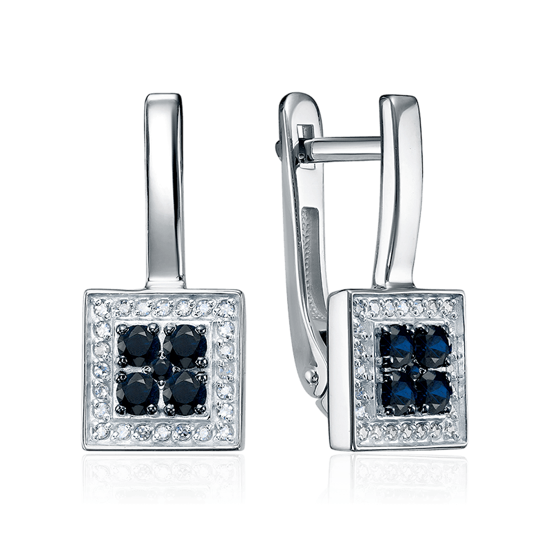 Серьги с сапфиром, бриллиантами из белого золота 585 пробы (арт. 125748)