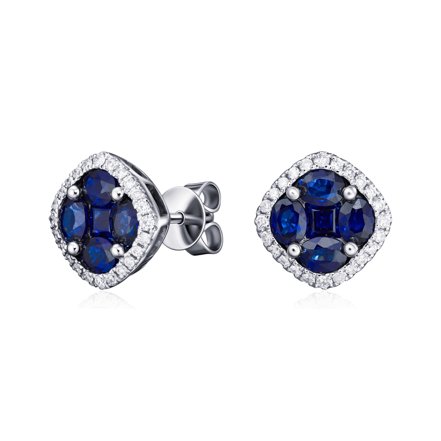 Серьги с сапфиром, бриллиантами из белого золота 750 пробы (арт. 133982)