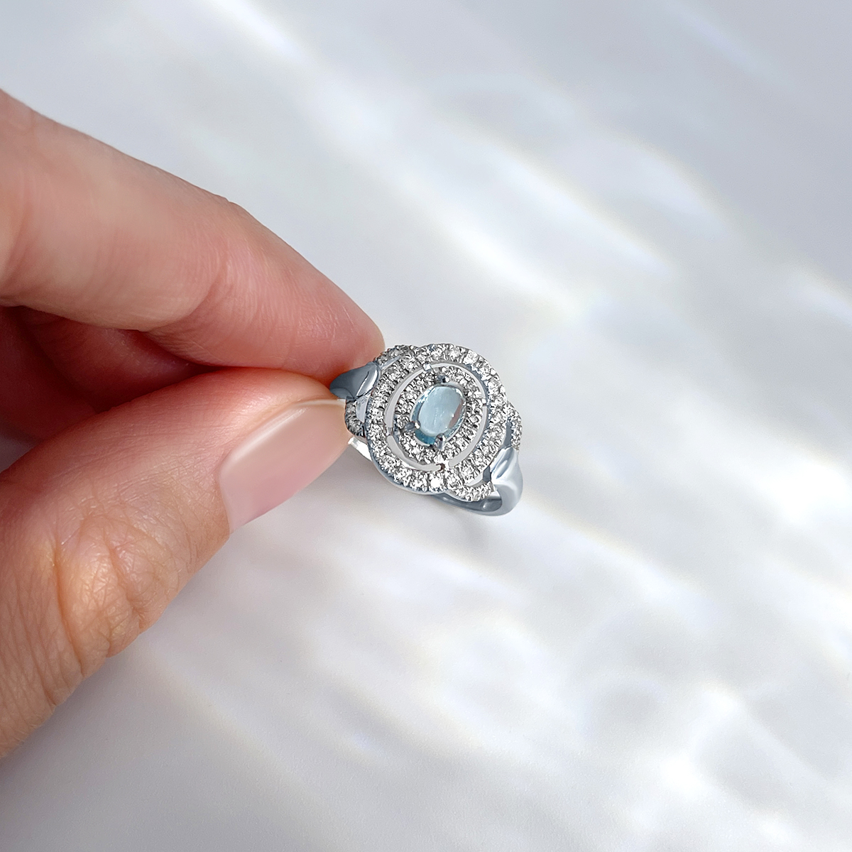 Кольцо с апатитом, бриллиантами из белого золота 585 пробы, фото № 4