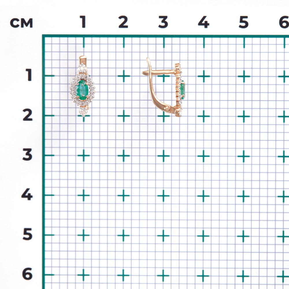 Серьги с изумрудом, бриллиантами из красного золота 585 пробы, фото № 3