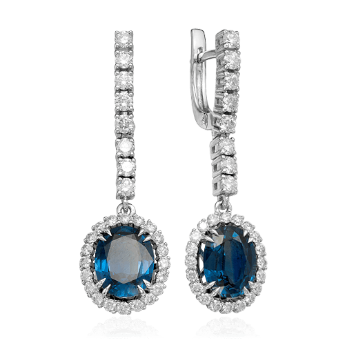 Серьги с сапфиром, бриллиантами из белого золота 585 пробы, фото № 1
