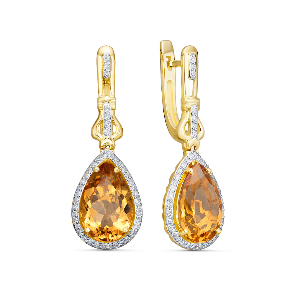 Серьги с бирюзой, бриллиантами из желтого золота 585 пробы, фото № 7