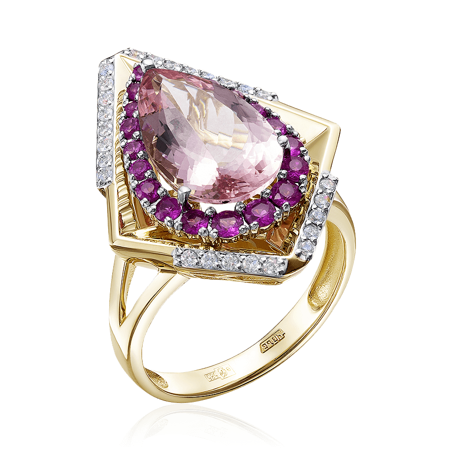 Кольцо с морганитом, рубином, сапфиром, бриллиантами из комбинированного золота 585 пробы, фото № 1