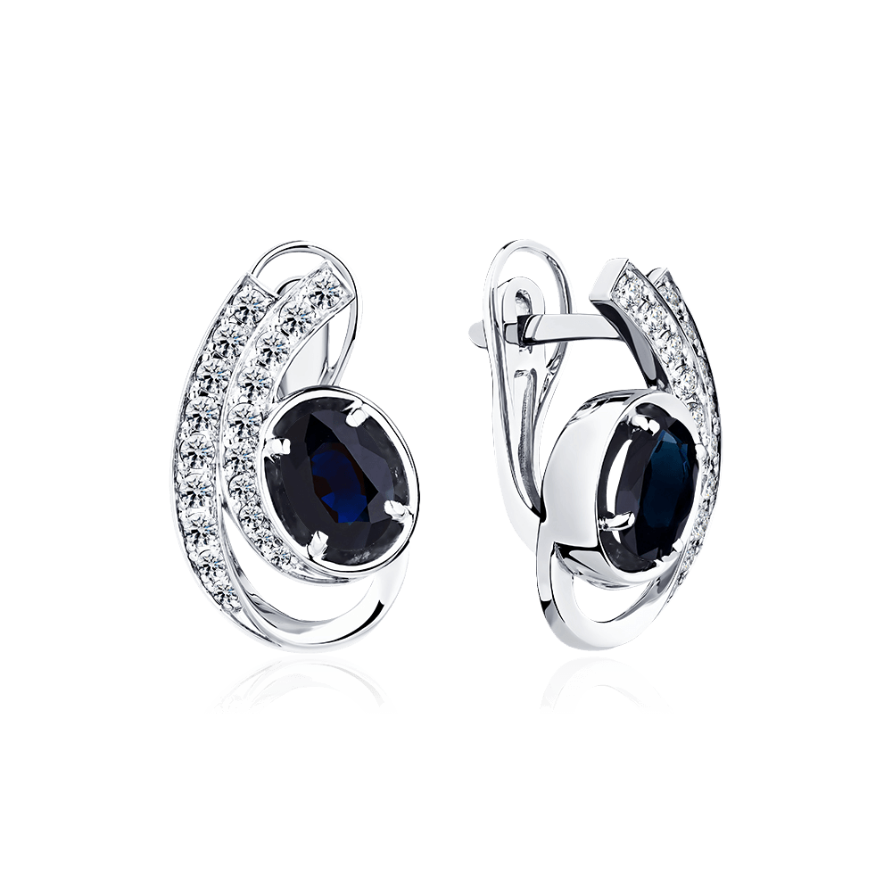 Серьги с сапфиром, бриллиантами из белого золота 585 пробы (арт. 123128)