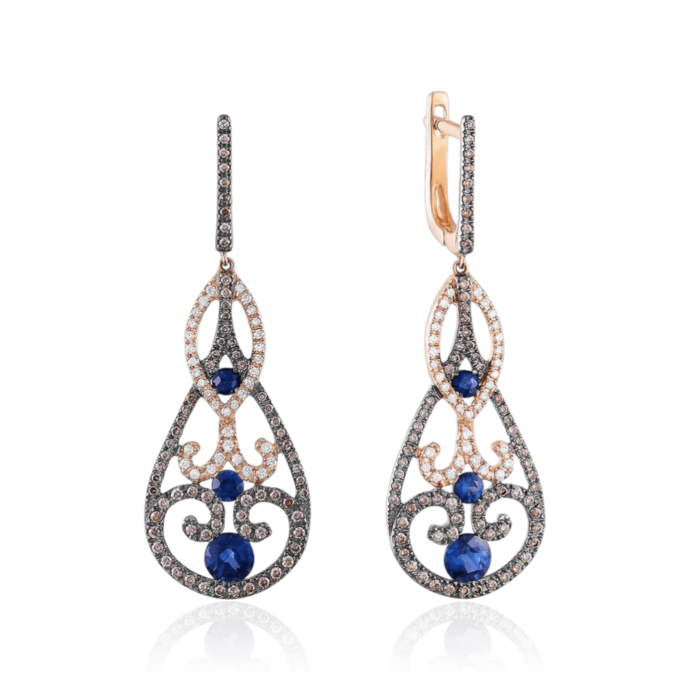 Серьги с сапфиром, бриллиантами из красного золота 585 пробы (арт. 133721)