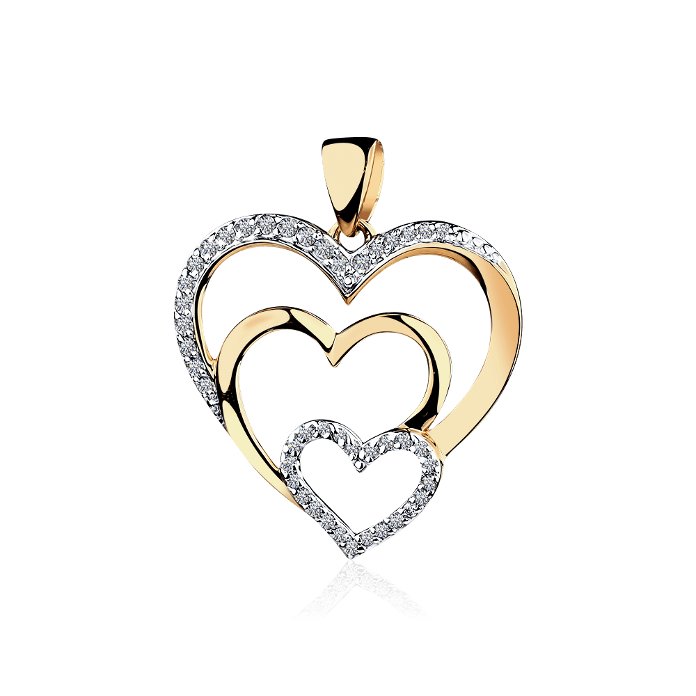 Подвеска в форме сердец с бриллиантами из красного золота 585 пробы, фото № 1