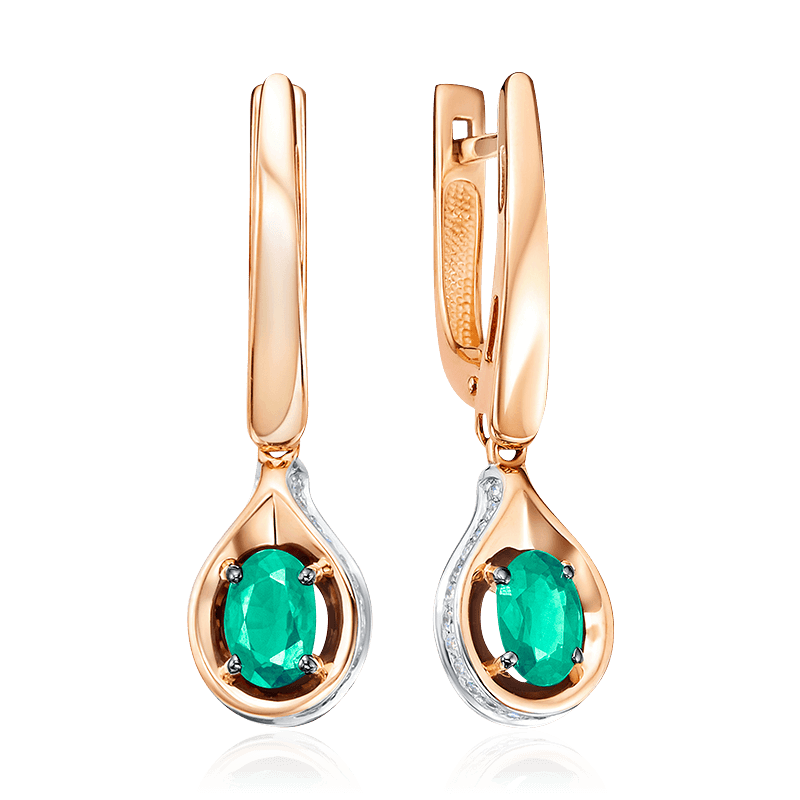 Серьги с бриллиантами, изумрудом из красного золота 585 пробы (арт. 118731)