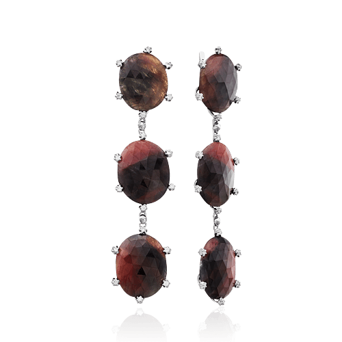 Длинные серьги с корундом, бриллиантами из белого золота 585 пробы, фото № 1