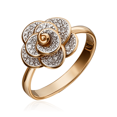 Кольцо в виде цветка с бриллиантами из красного золота 585, фото № 1