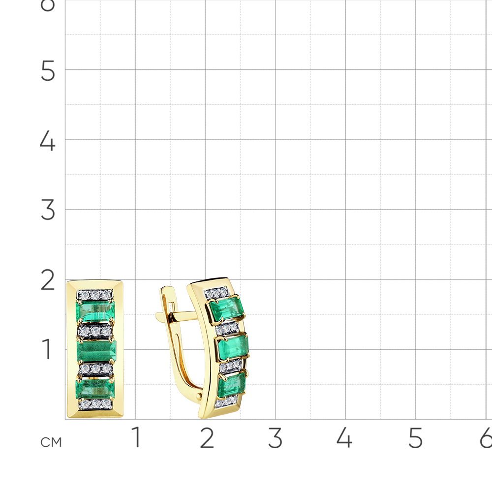 Серьги с бриллиантами, изумрудом из желтого золота 585 пробы, фото № 2