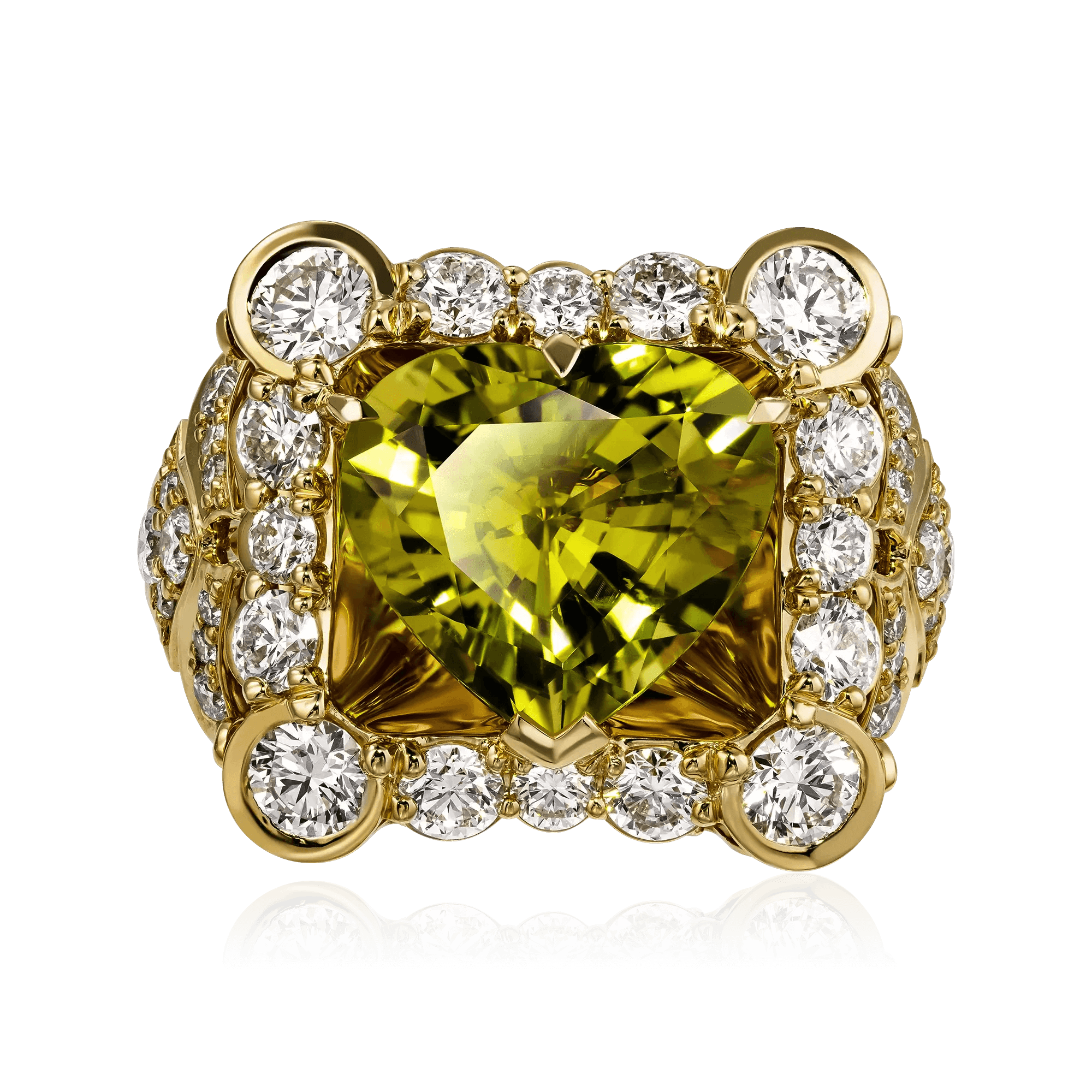 Кольцо с хризобериллом, бриллиантами из желтого золота 750 пробы, фото № 2