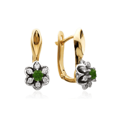 Серьги с изумрудом, бриллиантами из красного золота 585 пробы (арт. 30902)