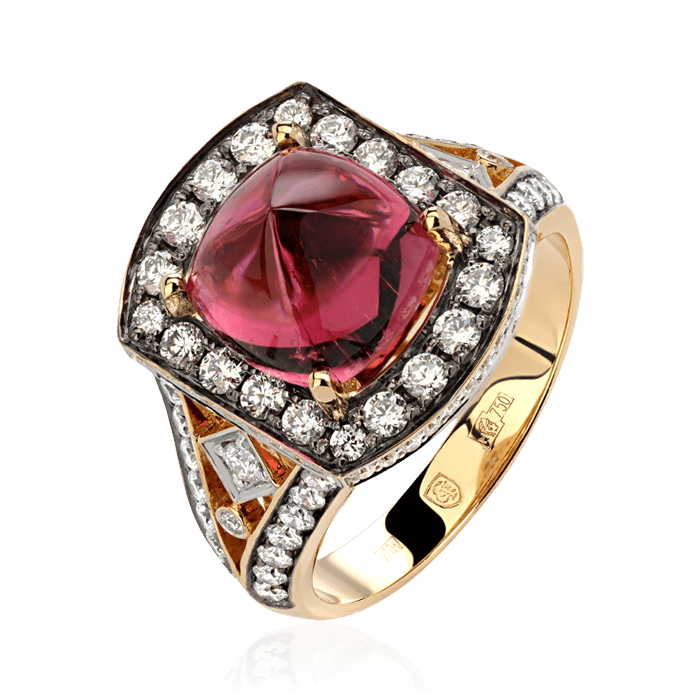 Кольцо с рубеллитом, бриллиантами из комбинированного золота 750 пробы, фото № 1