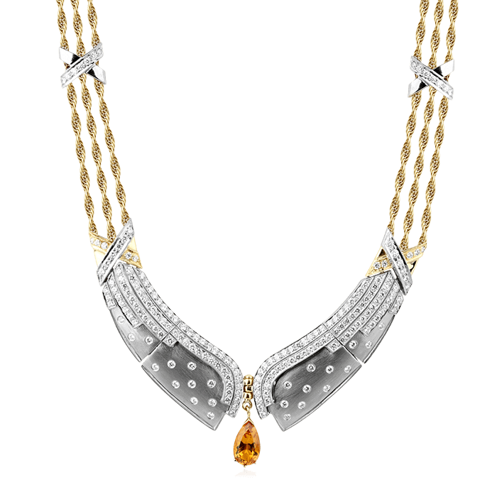 Колье с цитрином, бриллиантами из желтого золота 750 пробы (арт. 76642)