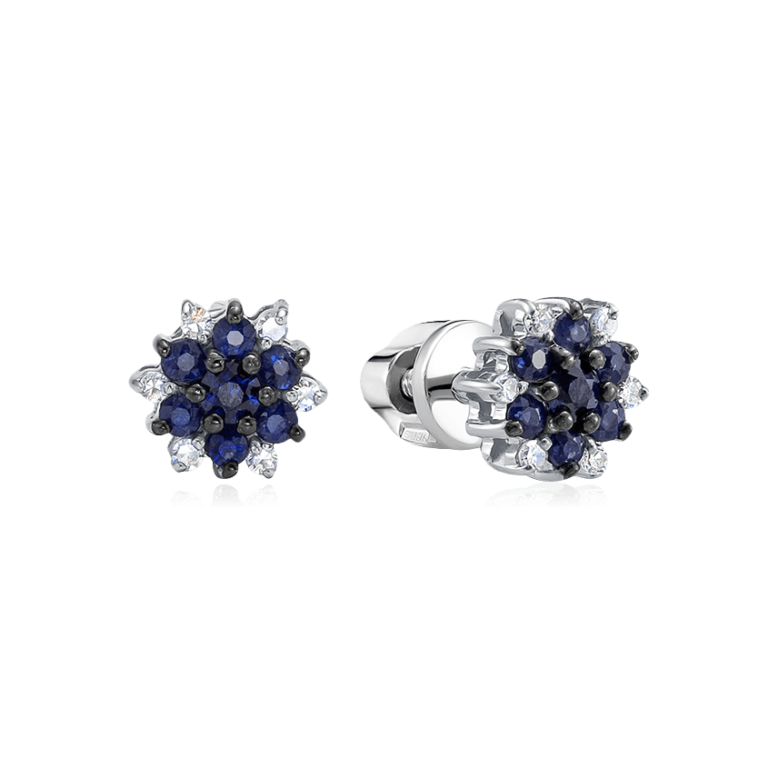 Серьги с сапфиром, бриллиантами из белого золота 585 пробы (арт. 119247)