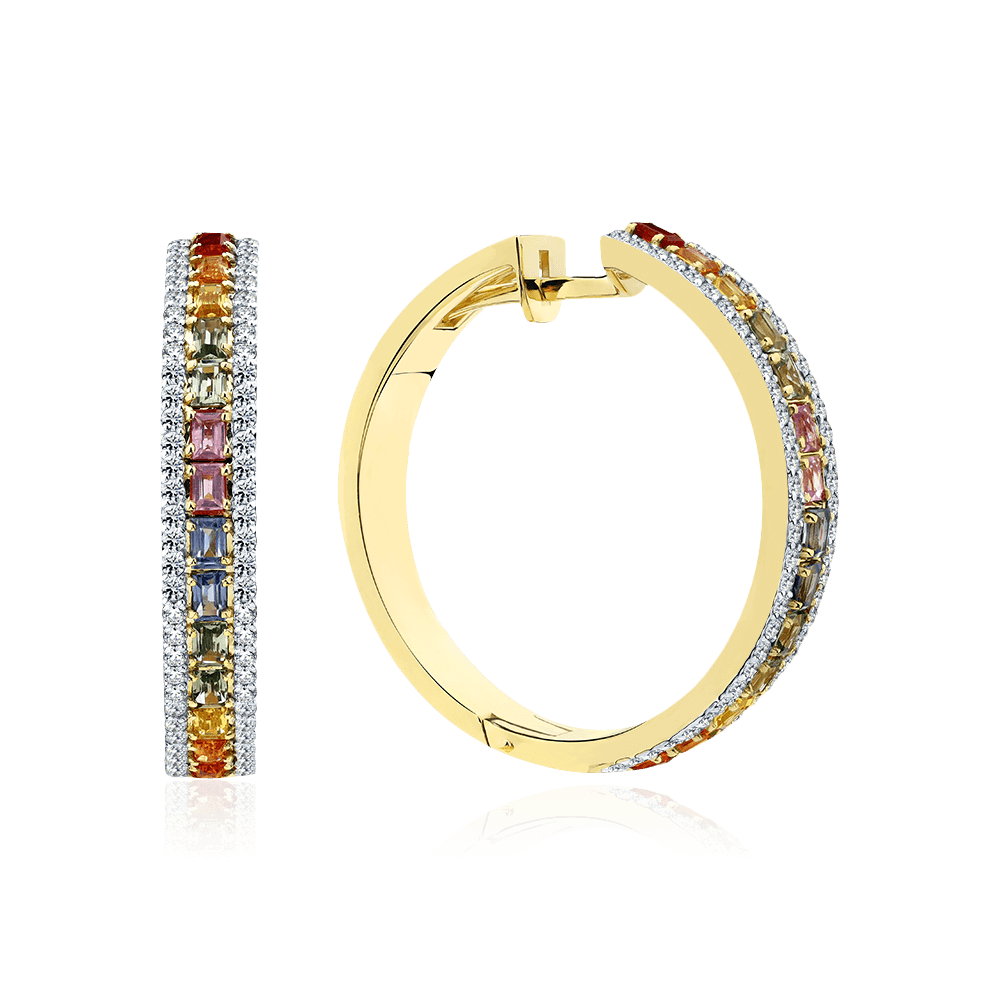 Серьги с сапфиром, бриллиантами из желтого золота 585 пробы (арт. 123169)