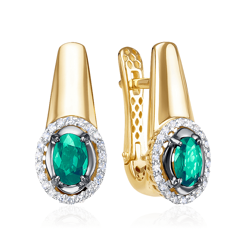 Серьги с изумрудом, бриллиантами из желтого золота 585 пробы, фото № 1