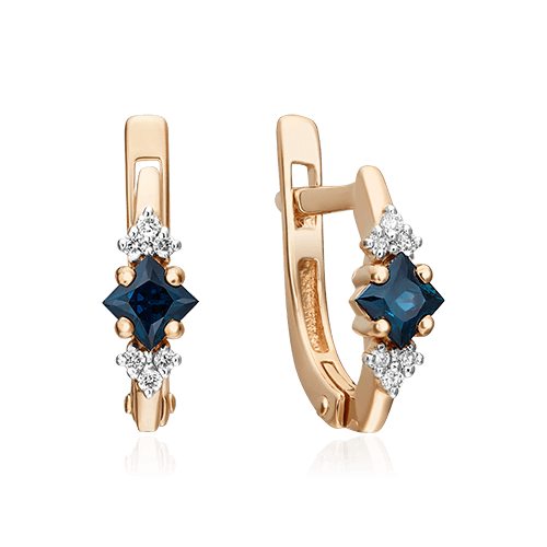 Серьги с сапфиром, бриллиантами из красного золота 585 пробы (арт. 89494)