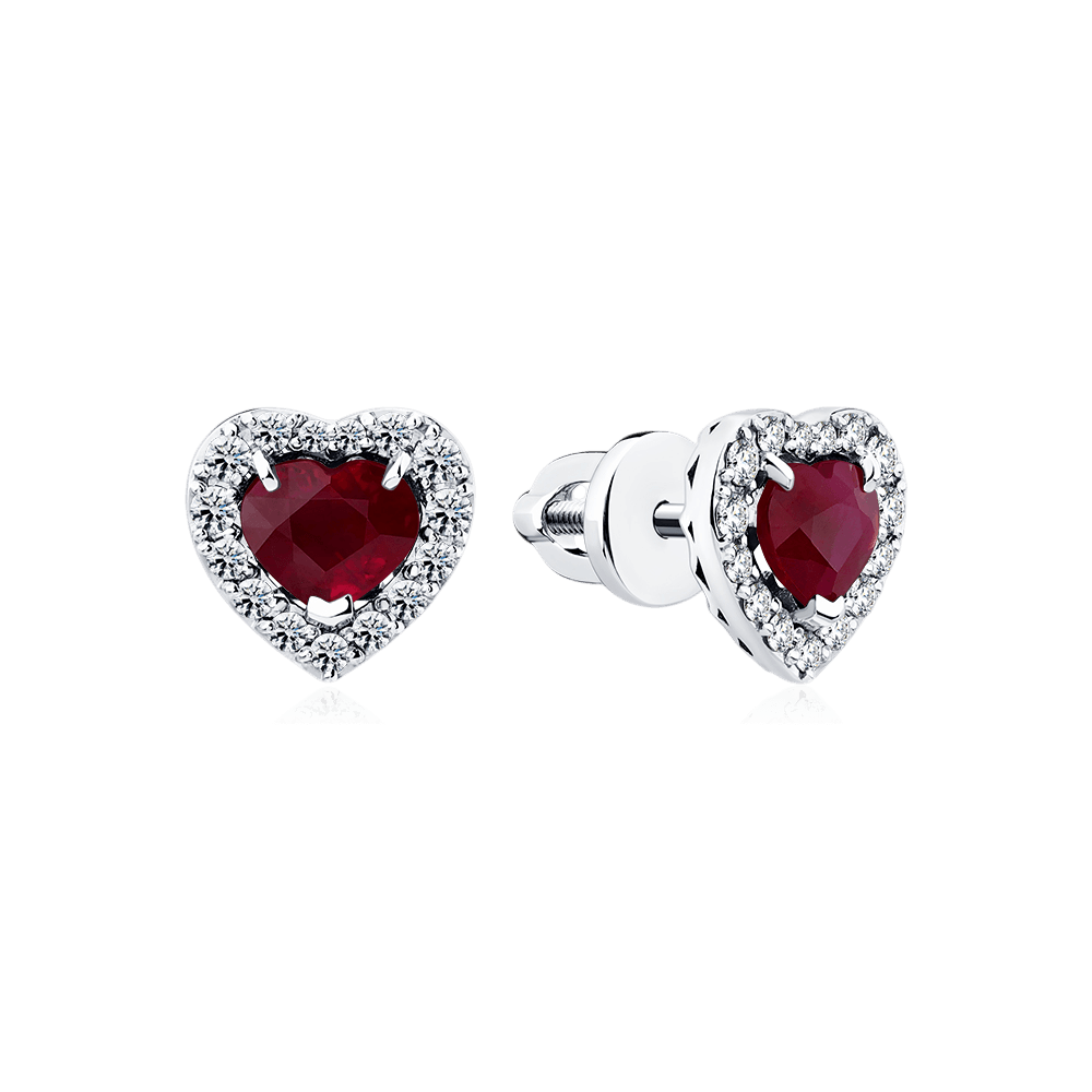 Серьги с рубином, бриллиантами из белого золота 585 пробы (арт. 128816)