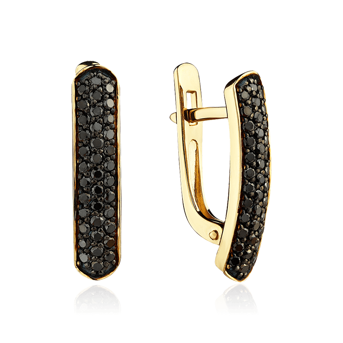 Серьги с черными бриллиантами из желтого золота 585 пробы (арт. 75101)