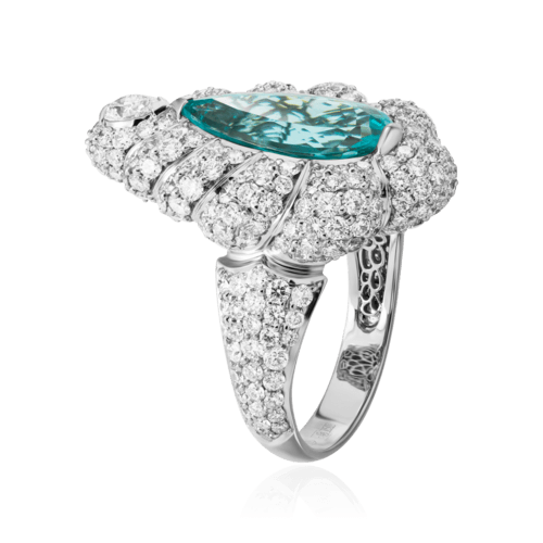 Кольцо с Параиба турмалином, бриллиантами из белого золота 750 пробы, фото № 3