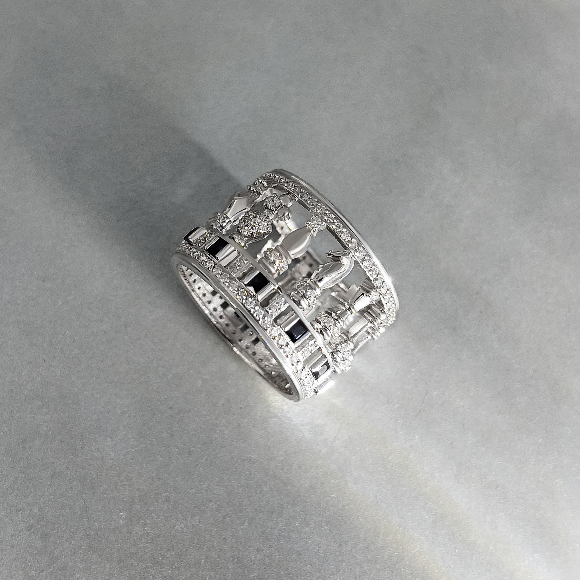 Кольцо Шахматы с сапфиром, бриллиантами из белого золота 585 пробы, фото № 2