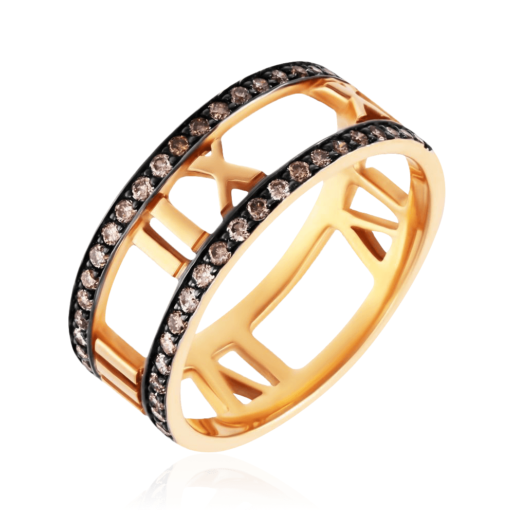 Кольцо Цифры с бриллиантами из красного золота 585 пробы, фото № 1