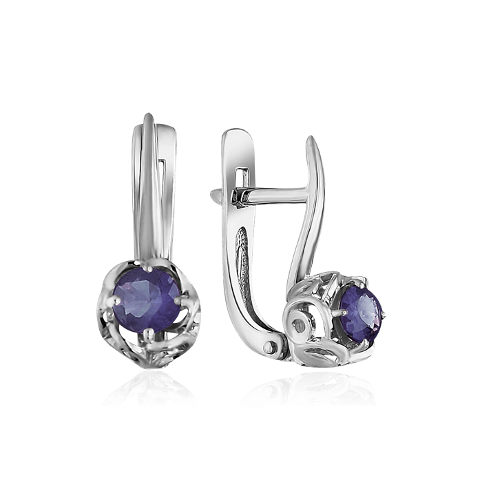 Серьги с сапфиром из белого золота 585 пробы (арт. 63868)
