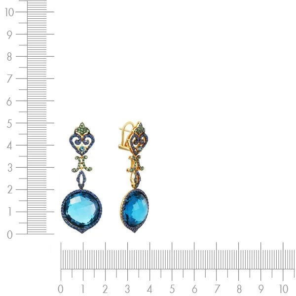 Серьги с топазом, сапфиром, тсаворитом из желтого золота 585 пробы, фото № 3