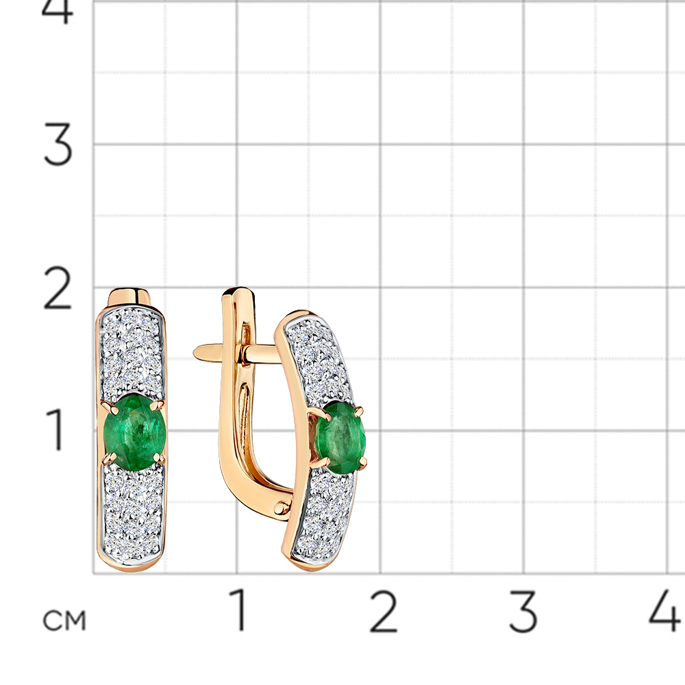 Серьги с изумрудом, бриллиантами из красного золота 585 пробы, фото № 2
