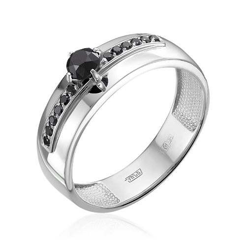 Кольцо с черными бриллиантами из белого золота 585, фото № 1