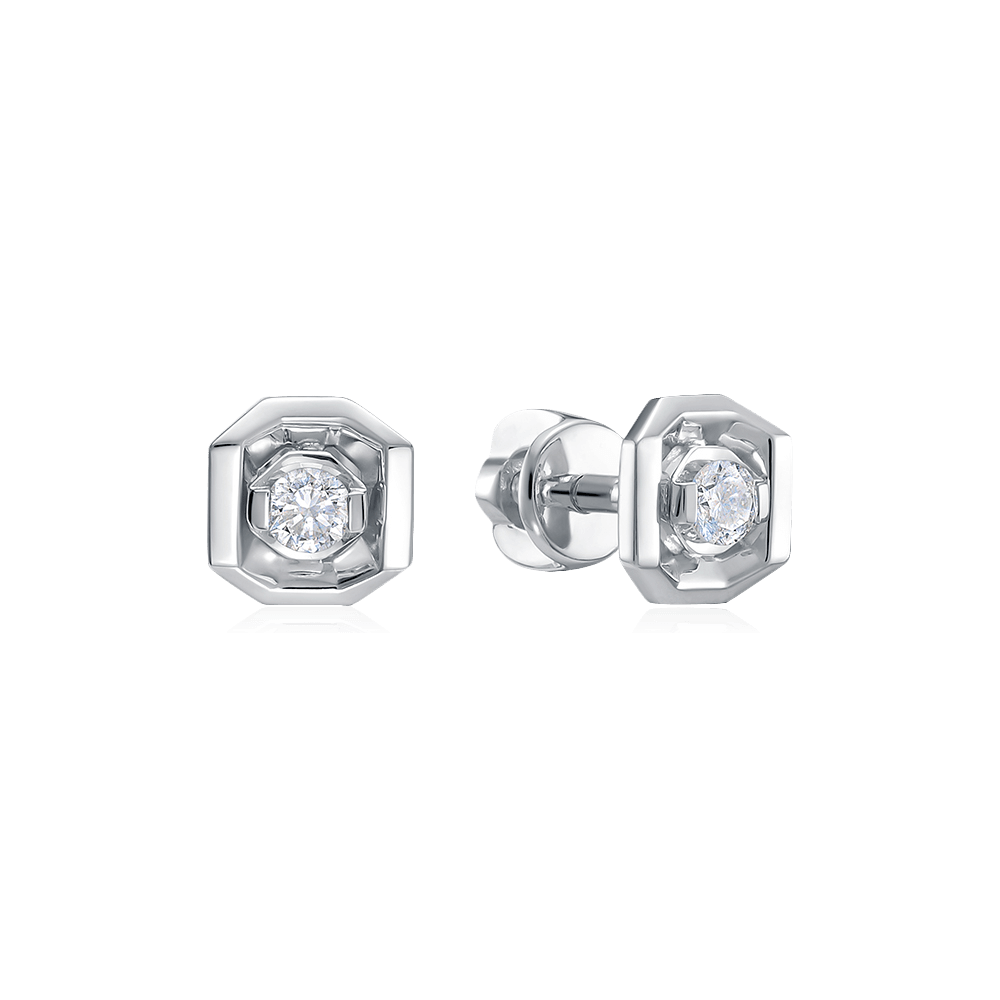 Серьги гвоздики с бриллиантами из белого золота 585 пробы (арт. 116565)