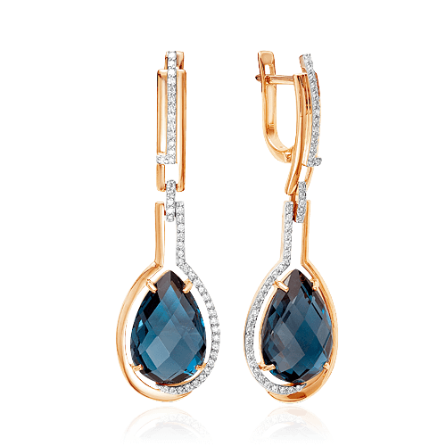 Серьги с топазом, бриллиантами из красного золота 585 пробы (арт. 47222)