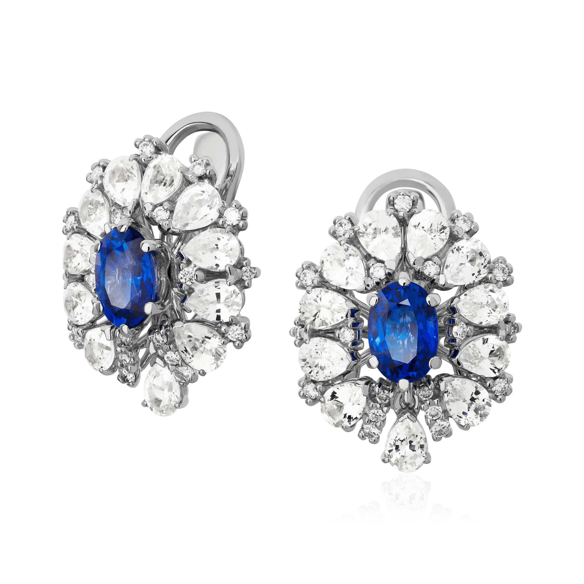 Серьги с сапфиром, бриллиантами из белого золота 585 пробы (арт. 123405)