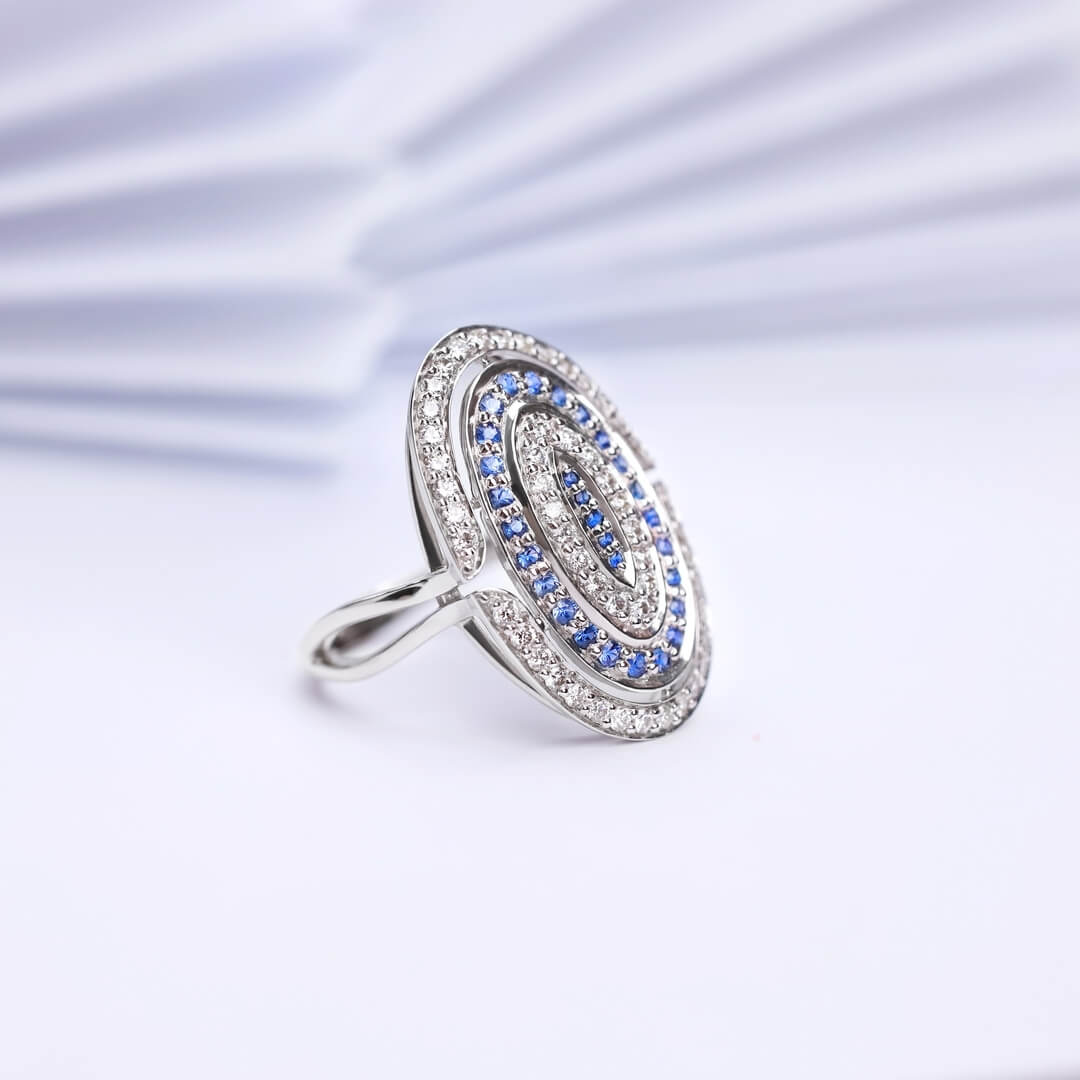 Кольцо с сапфиром, бриллиантами из белого золота 750 пробы, фото № 4