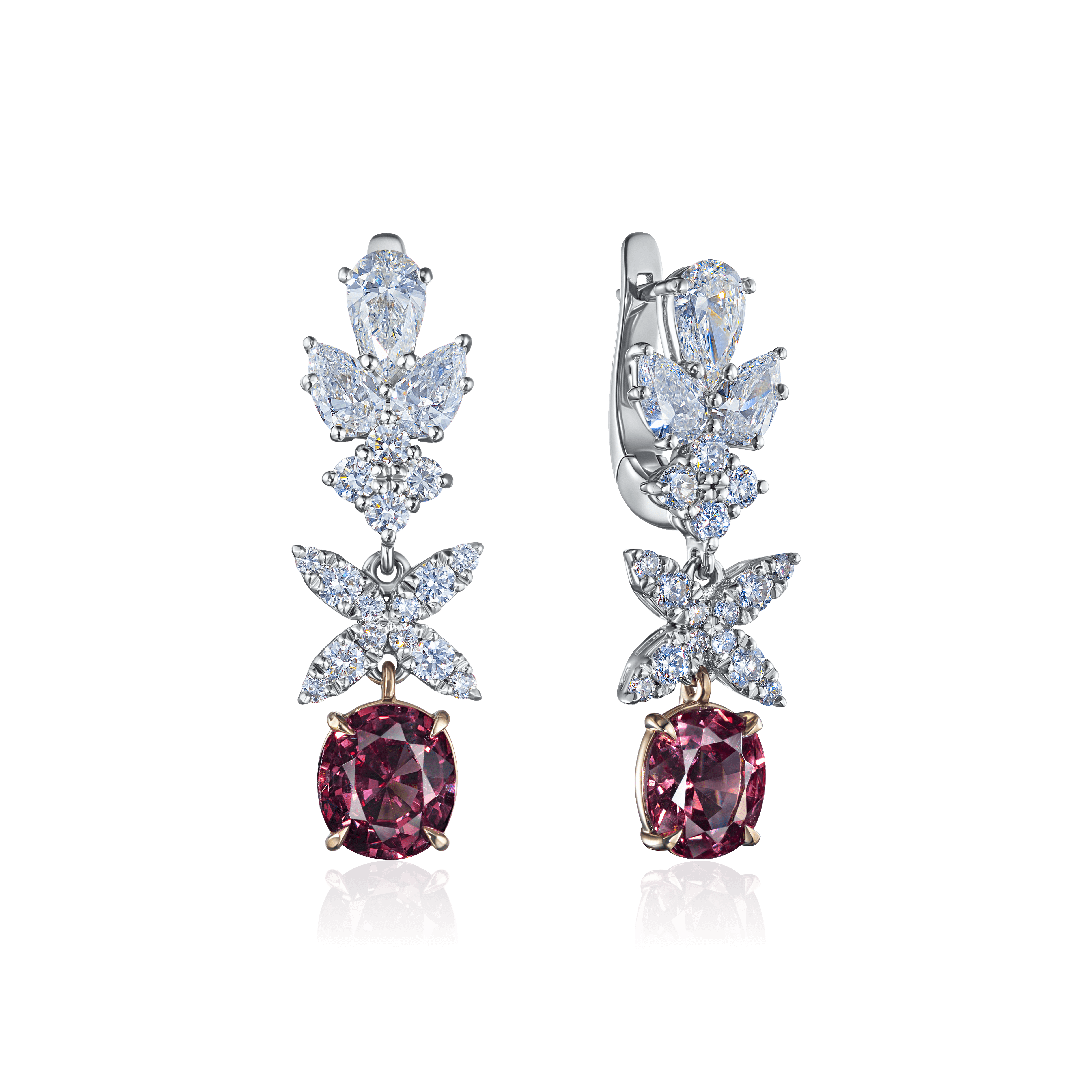 Серьги с шпинелью, бриллиантами из белого золота 750 пробы (арт. 123883)