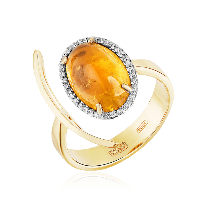 Кольцо с турмалином, бриллиантами из желтого золота 585 пробы (арт. 72765)
